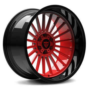 DEEP DISH FORGED RED BLACK MONOBLOCK WHEELS: RV-HR88 - RVRN WHEELS custom truck wheels in 20inch red on black